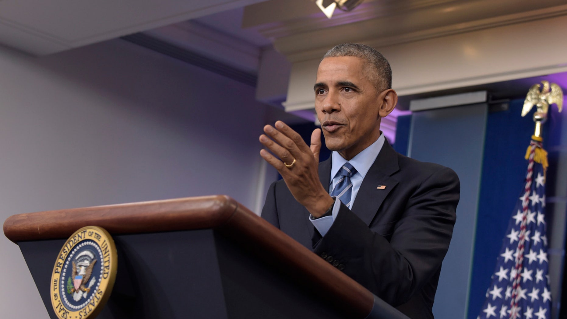 President Barack Obama speaks during a news conference, Friday, Dec. 16, 2016, in the briefing room of the White House in Washington. (AP Photo/Susan Walsh)