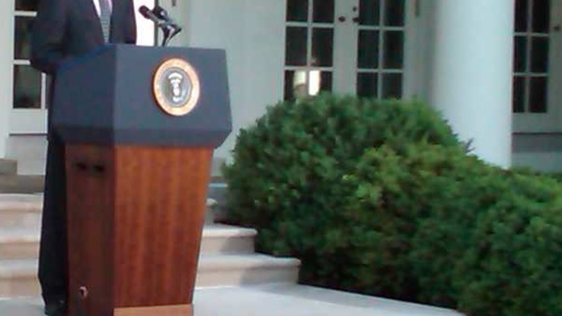 A small rodent (lower right corner) scurries in front of President Obama during remarks about Wall Street reform. Fox Photo by Bryan Cole