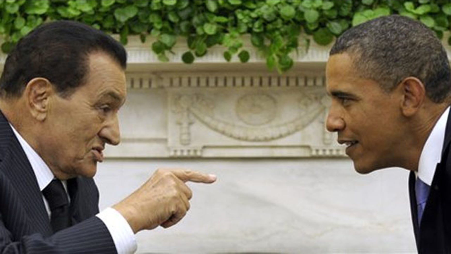 In this Sept. 1, 2010, file photo, President Obama meets with Egyptian President Hosni Mubarak, in the Oval Office of the White House in Washington.