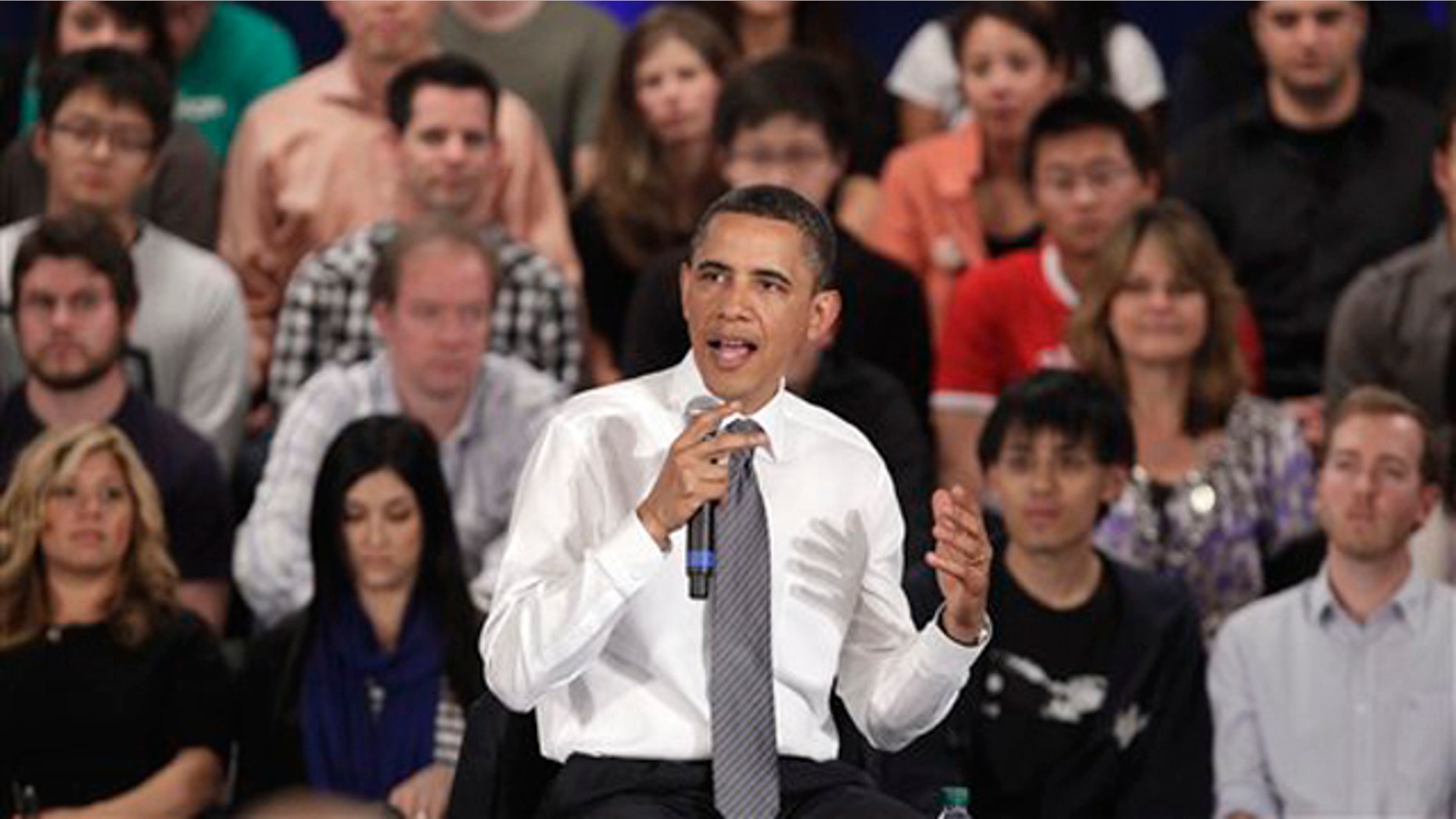 Wednesday: President Obama speaks during a town hall meeting at Facebook headquarters in Palo Alto, Calif.