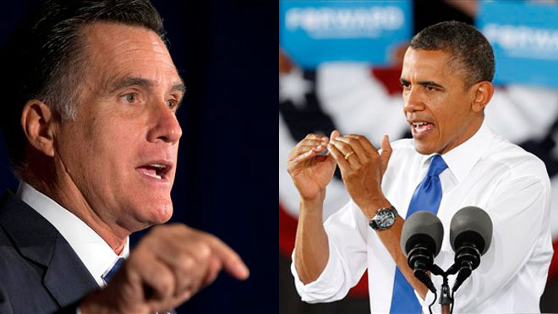 Mitt Romney and President Obama are shown campaigning in Virginia Sept. 27, 2012.