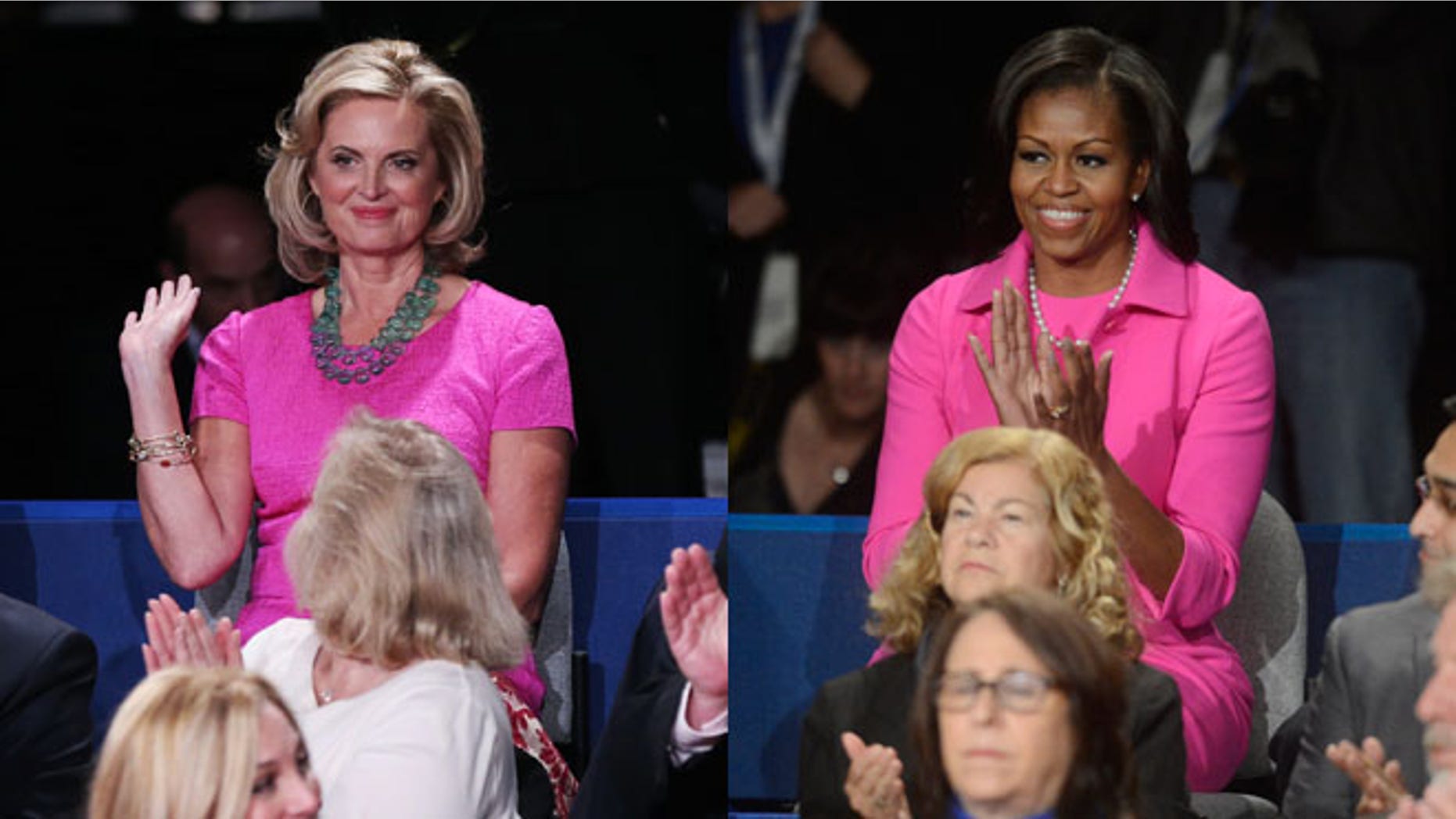Shown here are Ann Romney and Michelle Obama during the second presidential debate Oct. 16, 2012, in Hempstead, N.Y.