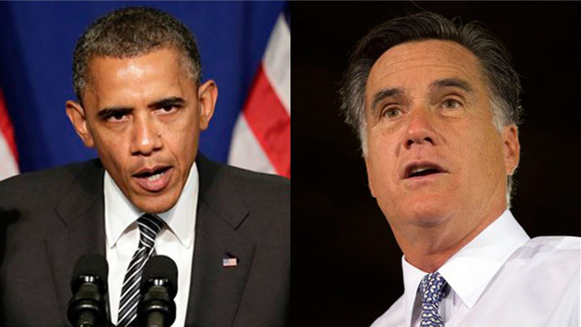 President Obama and Mitt Romney are shown here at campaign events on June 12, 2012.