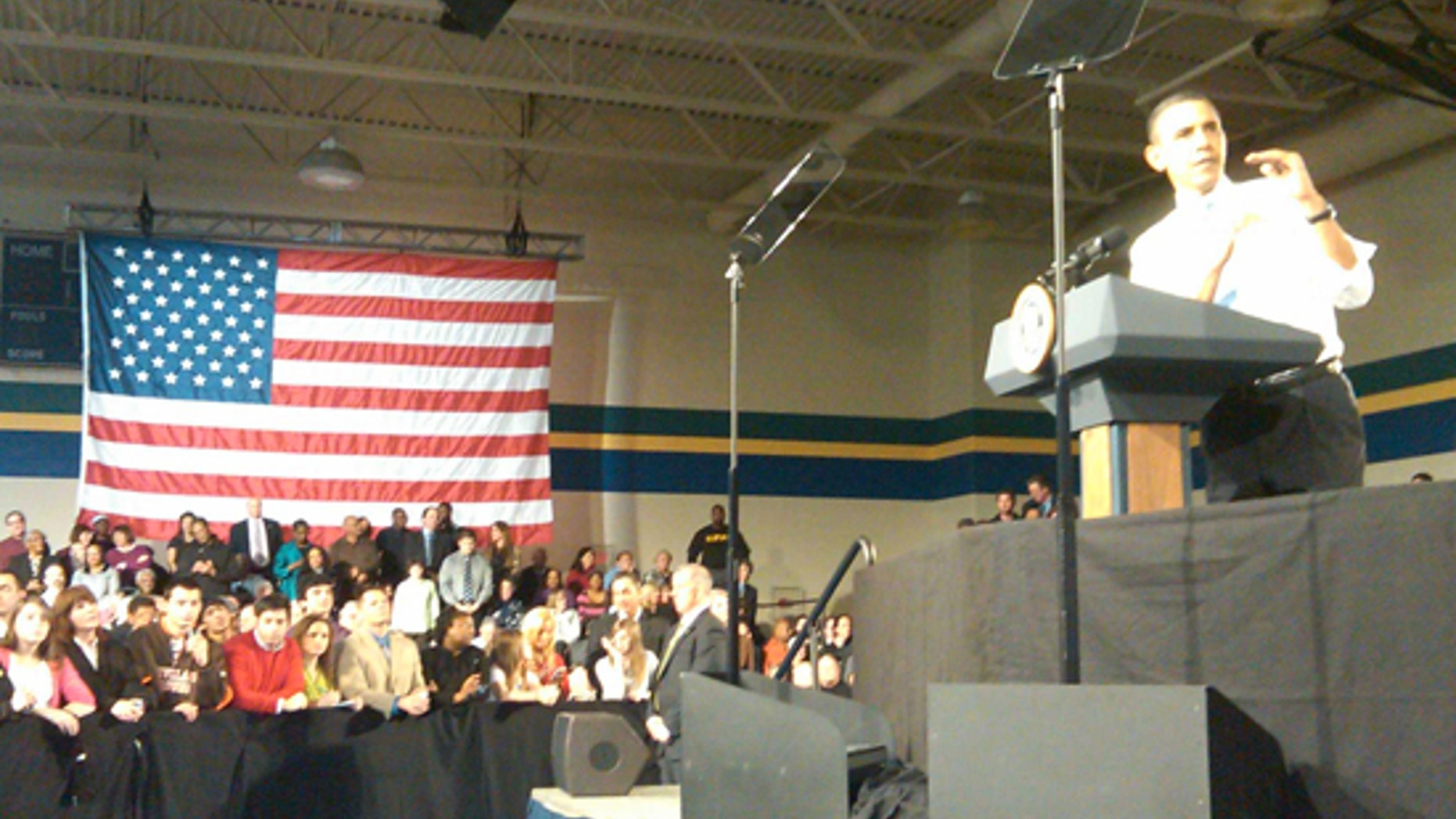 Monday: President Obama talks to health care bill supporters at the Walter F. Ehrnfelt Recreation and Senior Center in Strongsville, Ohio. (FNC)