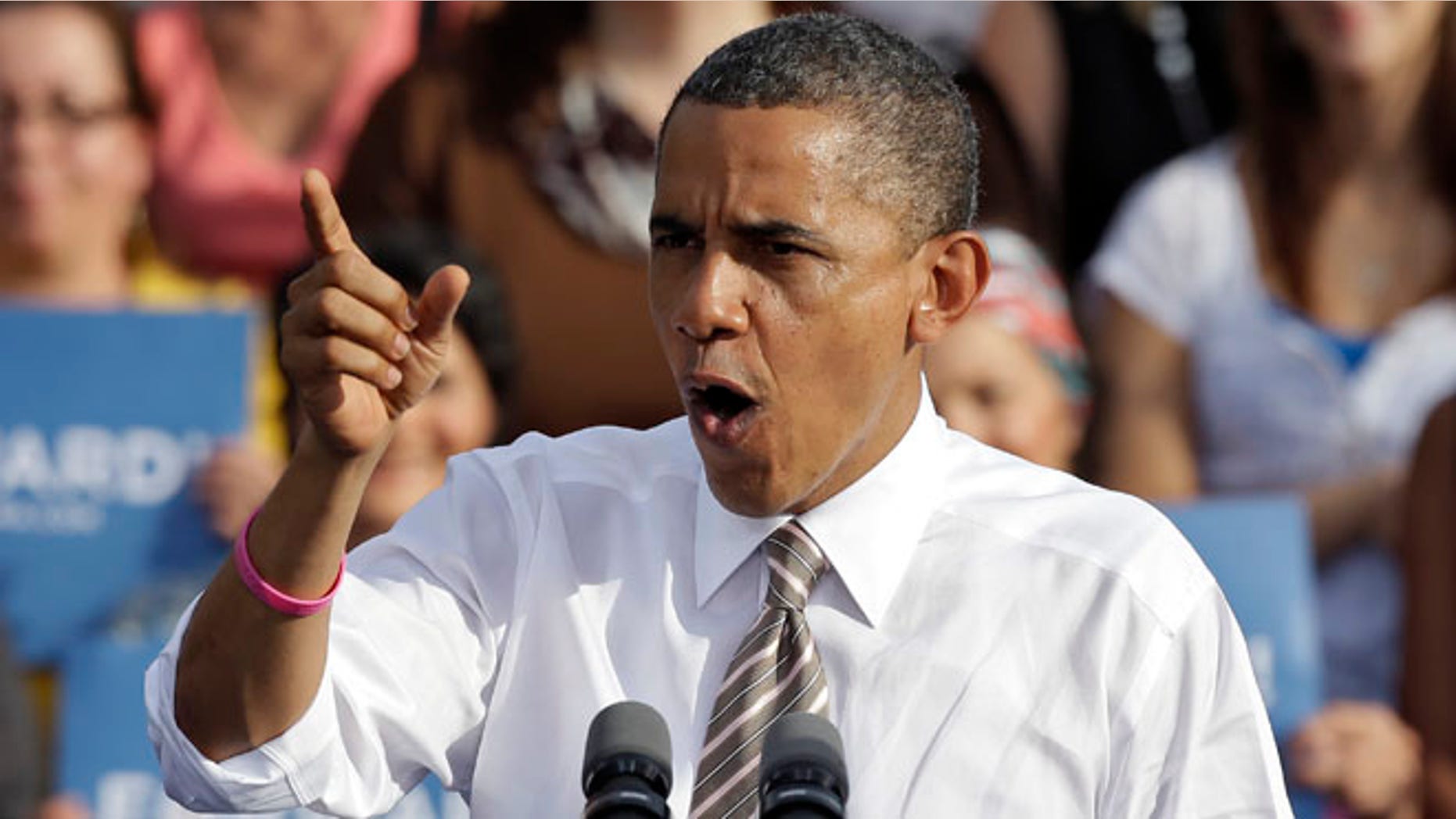 Oct. 25, 2012: President Obama gestures while speaking at a campaign event at Ybor Centennial Park in Tampa, Fla.