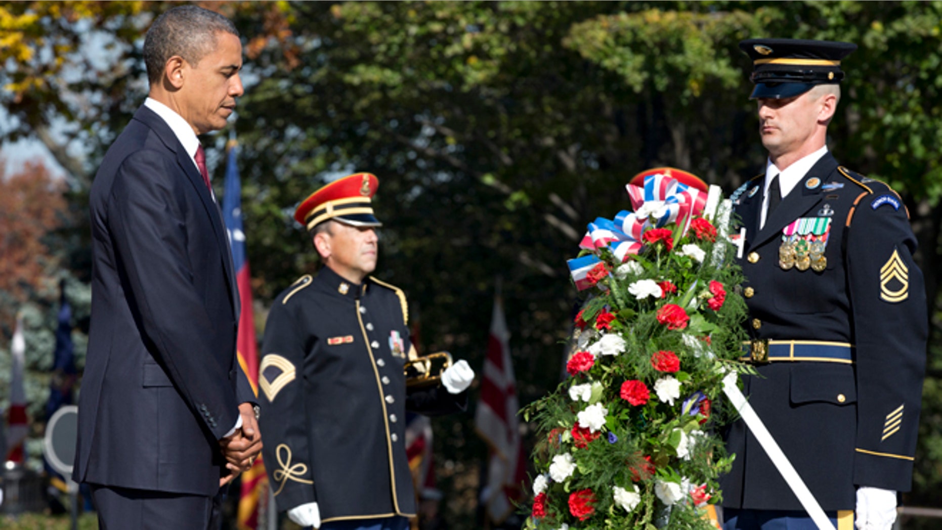 Nov. 11, 2012: President Barack Obama presents a wreath at the Tomb of the Unknowns at Arlington National Cemetery during a Veterans Day ceremony in Arlington, Va.
