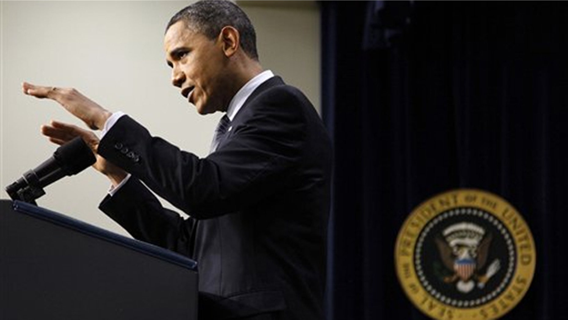 President Obama gestures during a news conference on the White House complex in Washington Feb. 15.