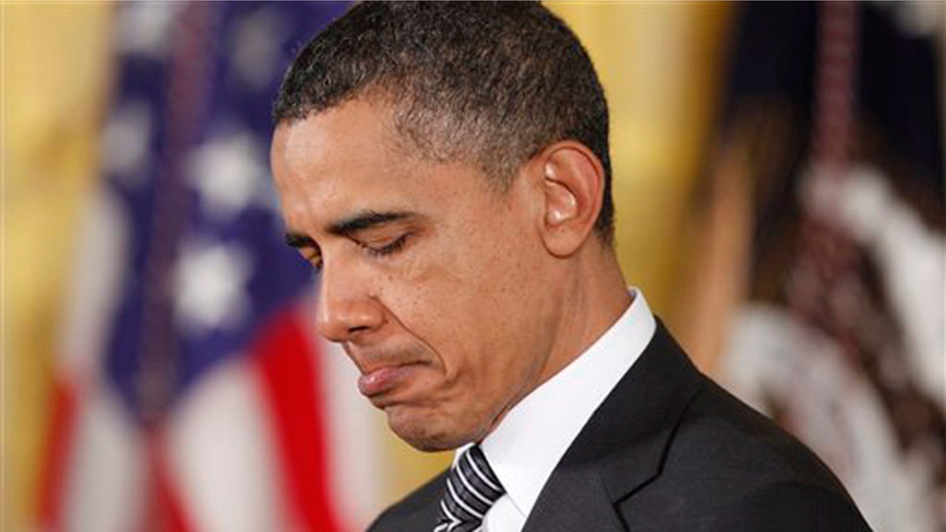May 2: President Obama pauses in the East Room of the White House in Washington while speaking about the capture and killing of Usama bin Laden.