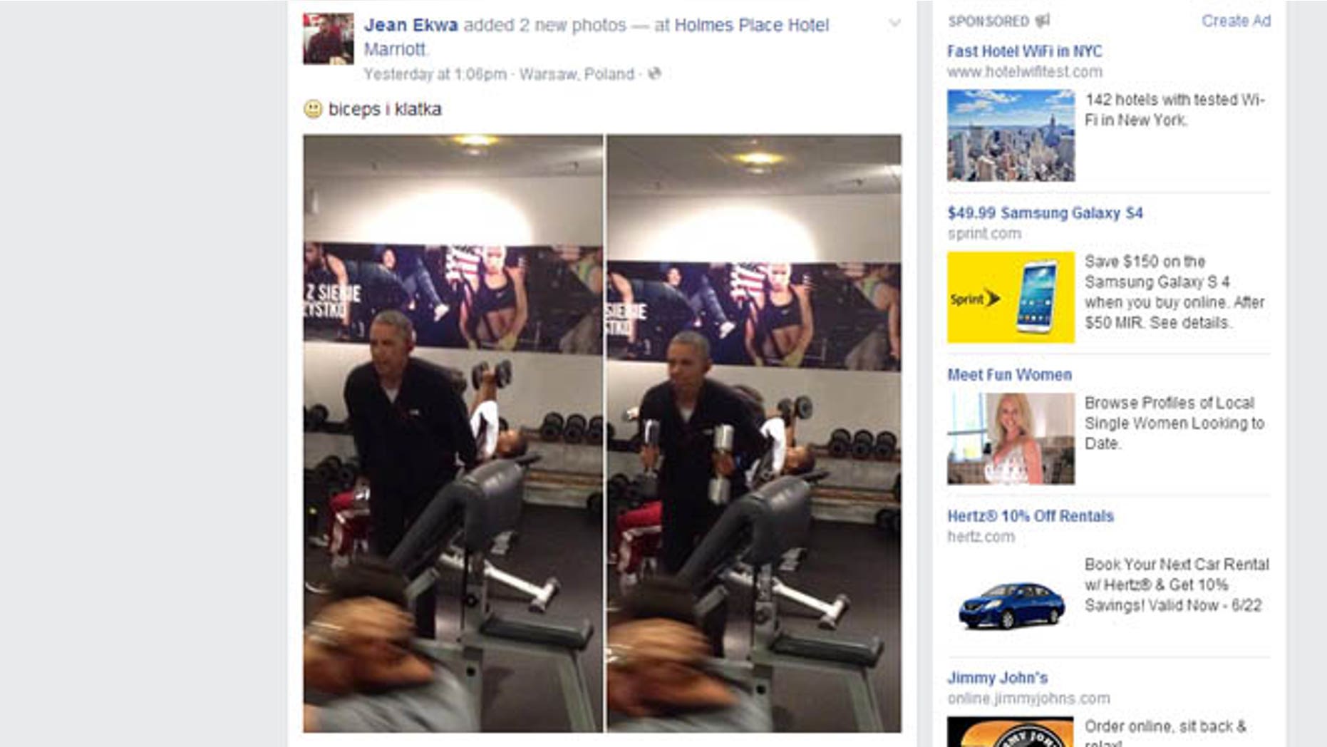 Shown here are images posted to Facebook of President Obama working out in Poland.