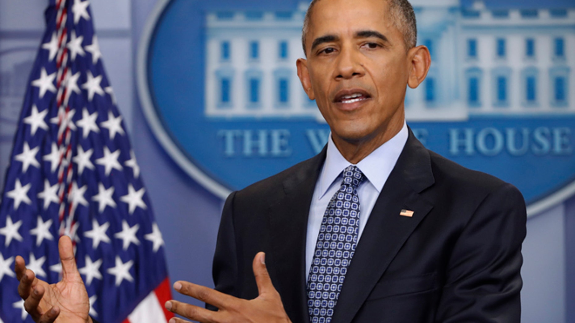 FILE - In this Jan. 18, 2017 file photo, President Barack Obama speaks during his final presidential news conference in the briefing room of the White House in Washington.