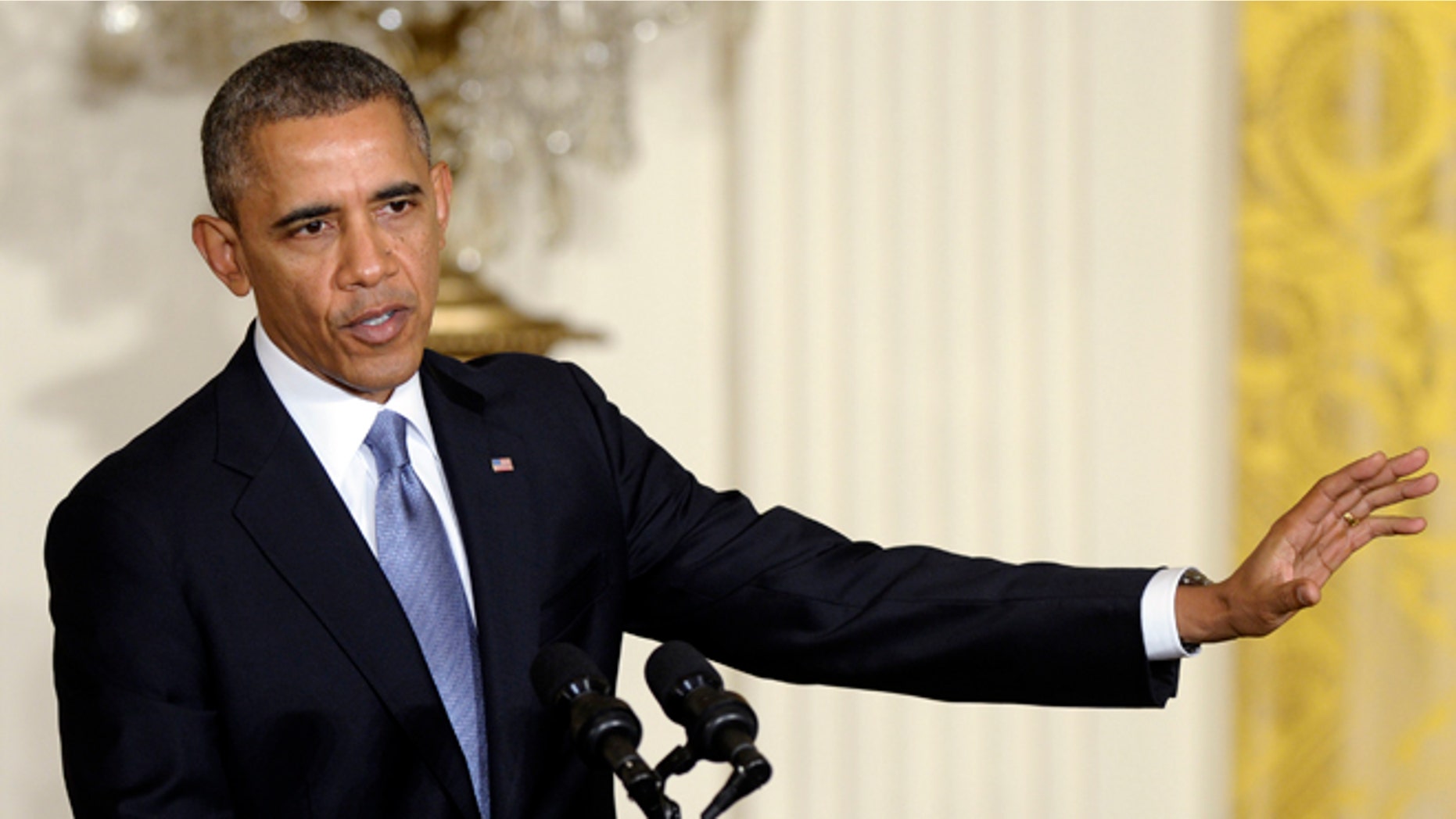 Feb. 11, 2014: President Barack Obama speaks during a joint news conference with French President Francois Hollande in the East Room of the White House in Washington.