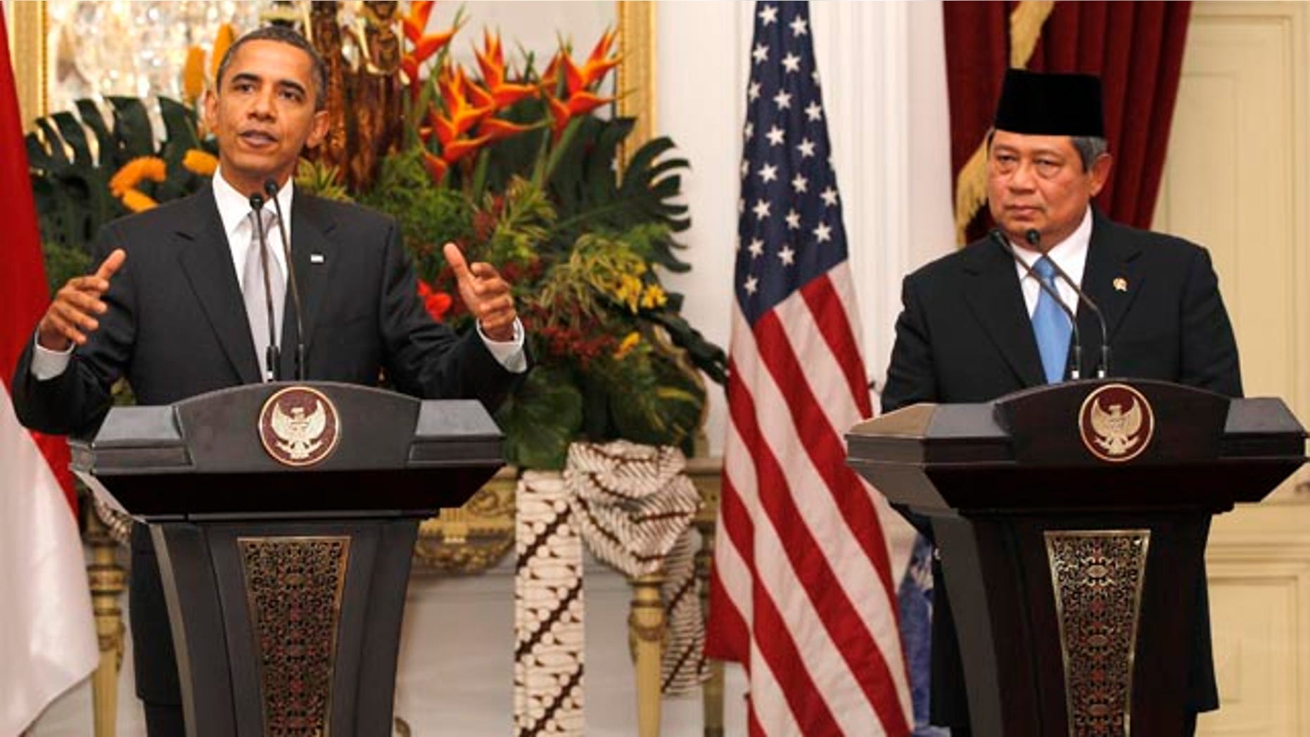 Nov. 9: Obama speaks in a news conference accompanied by his Indonesian counterpart Susilo Bambang Yudhoyono at the Merdeka palace in Jakarta, Indonesia. Obama is leaving Indonesia two hours earlier than scheduled.
