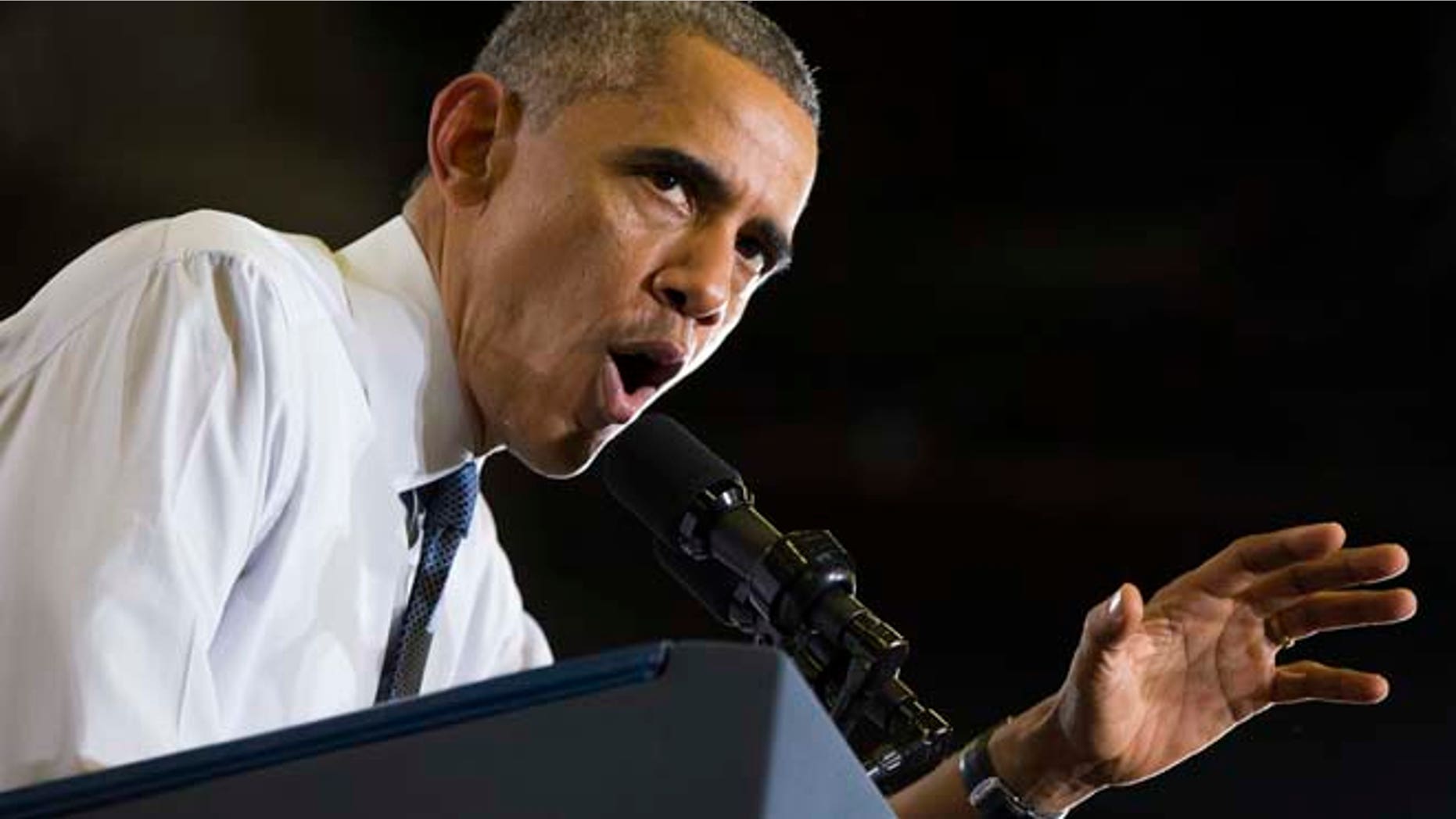Oct. 30, 2014: President Barack Obama speaks during a campaign rally for gubernatorial candidate Rep. Mike Michaud, D-Maine, in Portland, Maine. (AP)