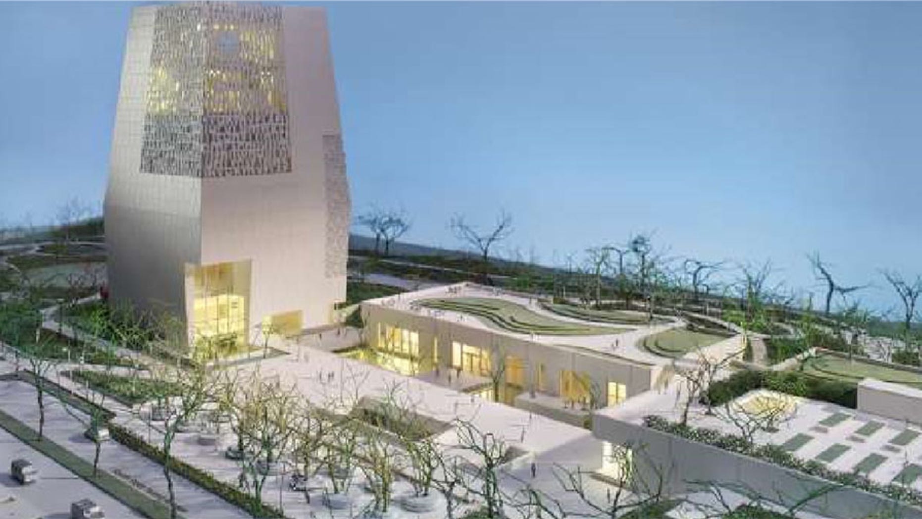 An impression of the Obama Presidential Center's main buildings.
