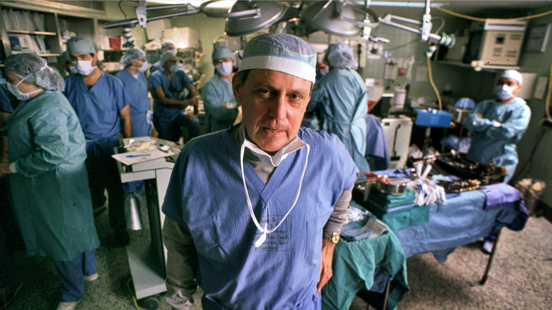 This Nov. 10, 1989 file photo shows transplant pioneer Dr. Thomas E. Starzl as he oversees a liver transplant operation at the University of Pittsburgh Medical Center in Pittsburgh.