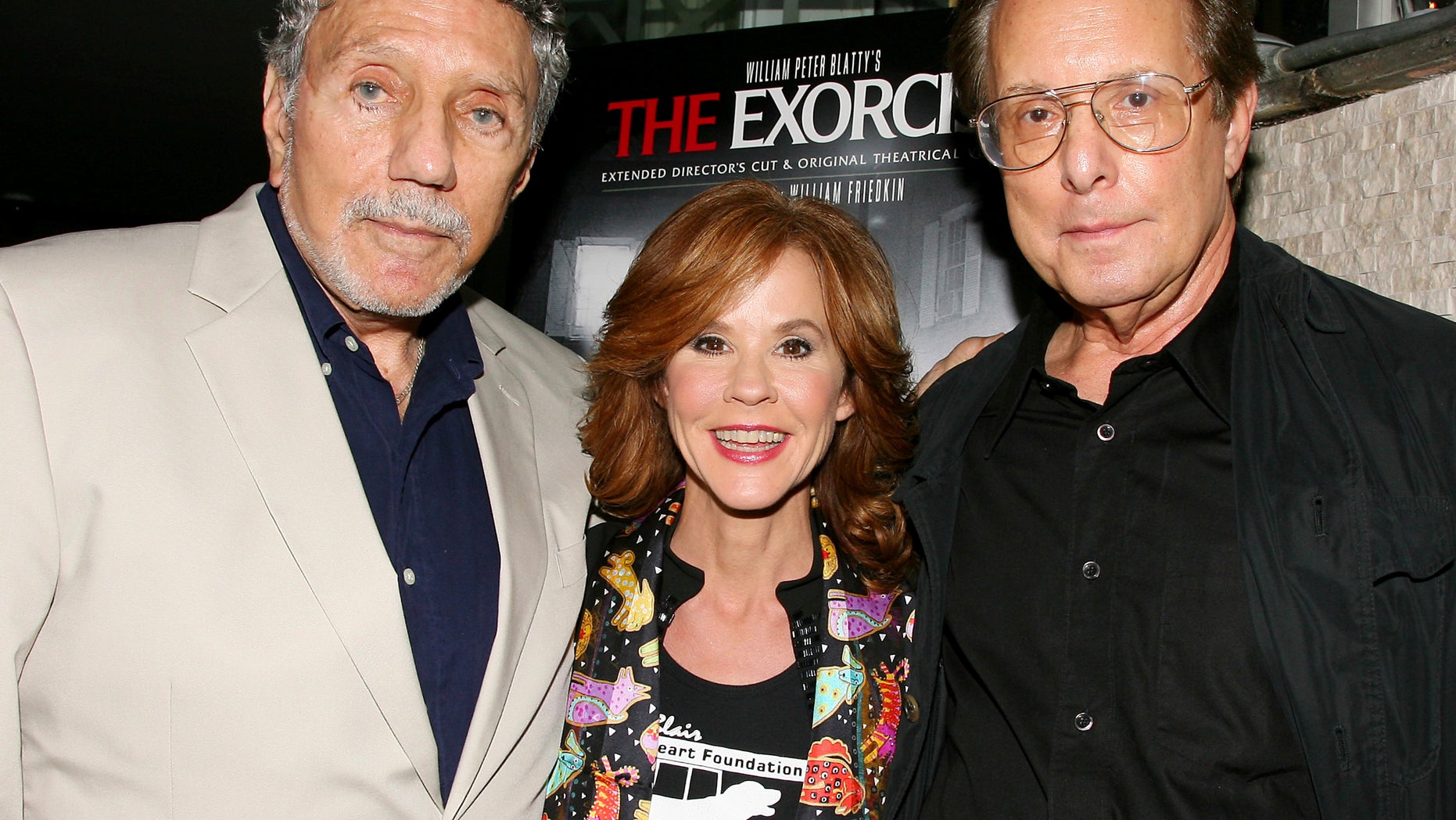 In this Sept. 29, 2010 file photo released by Starpix, "The Exorcist" author William Peter Blatty, left, joins Linda Blair, who starred in the 1973 film and William Friedkin, the film's director, at a screening of the remastered film at the Museum of Modern Art in New York.
