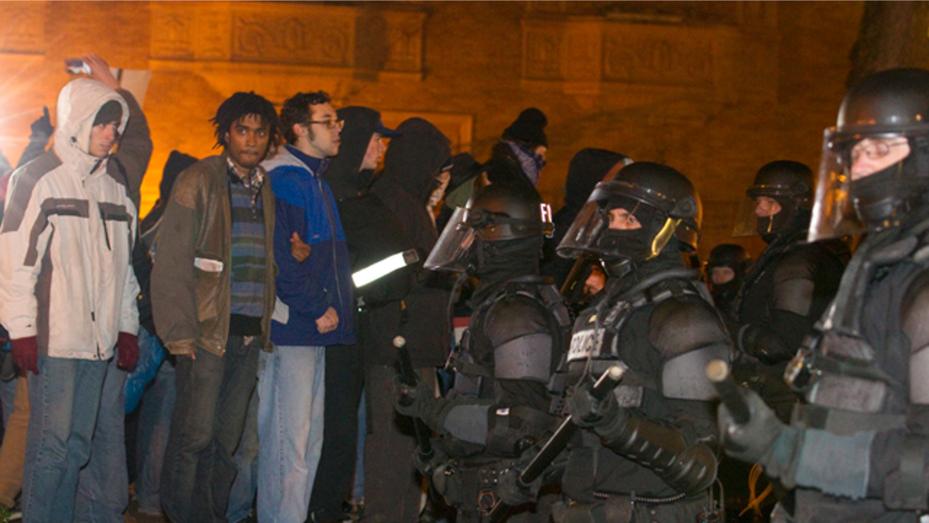 Dec. 3, 2011: Riot police move into a downtown Portland park area and arrested several anti-Wall Street protesters after they refused to vacate the park.
