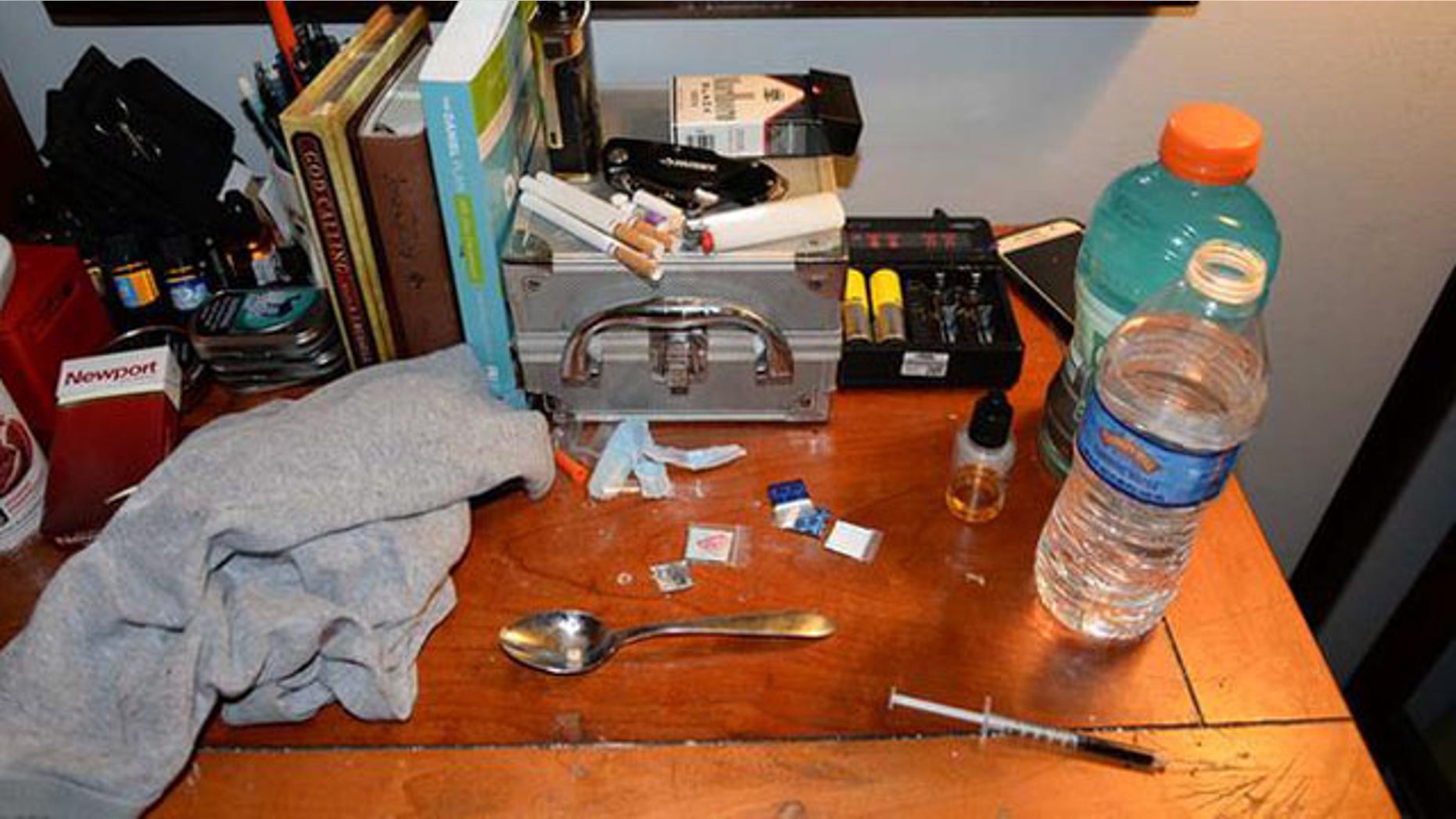 This image shows the desk of one of two drug counselors who died of an opiod overdose in West Brandywine Township, Pa.