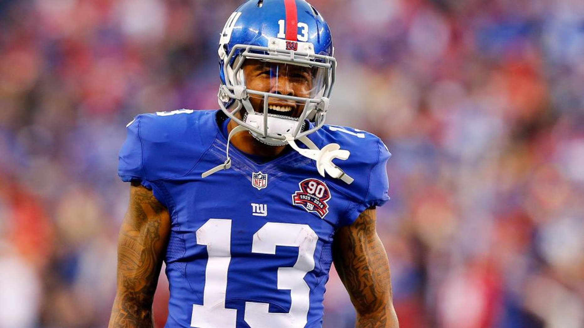 EAST RUTHERFORD, NJ - NOVEMBER 16: (NEW YORK DAILIES OUT) Odell Beckham #13 of the New York Giants in action against the San Francisco 49ers on November 16, 2014 at MetLife Stadium in East Rutherford, New Jersey. The 49ers defeated the Giants 16-10. (Photo by Jim McIsaac/Getty Images)