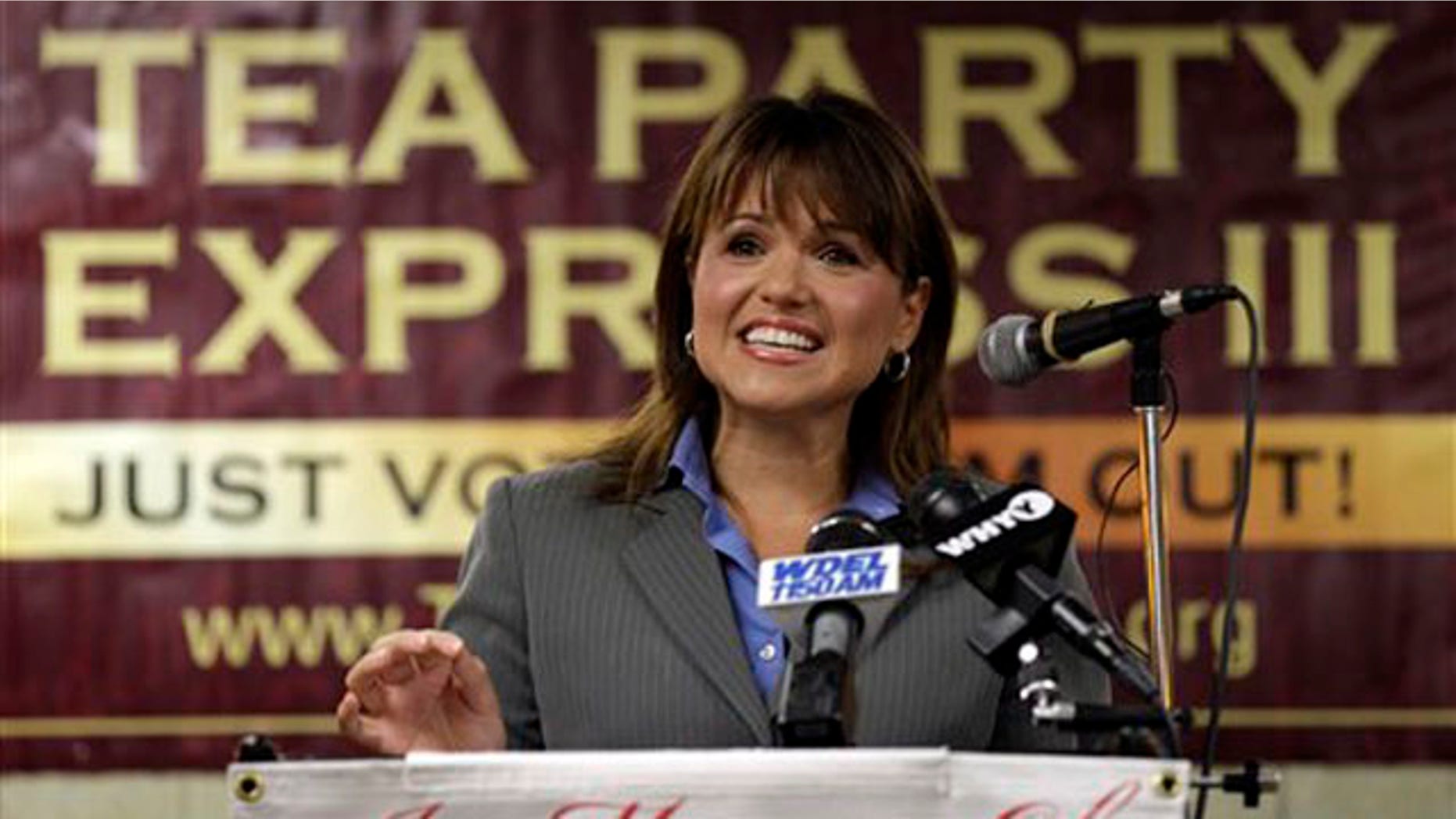 Senate candidate Christine O'Donnell addresses supporters during a Tea Party Express news conference Sept. 7 in Wilmington, Del. (AP Photo)
