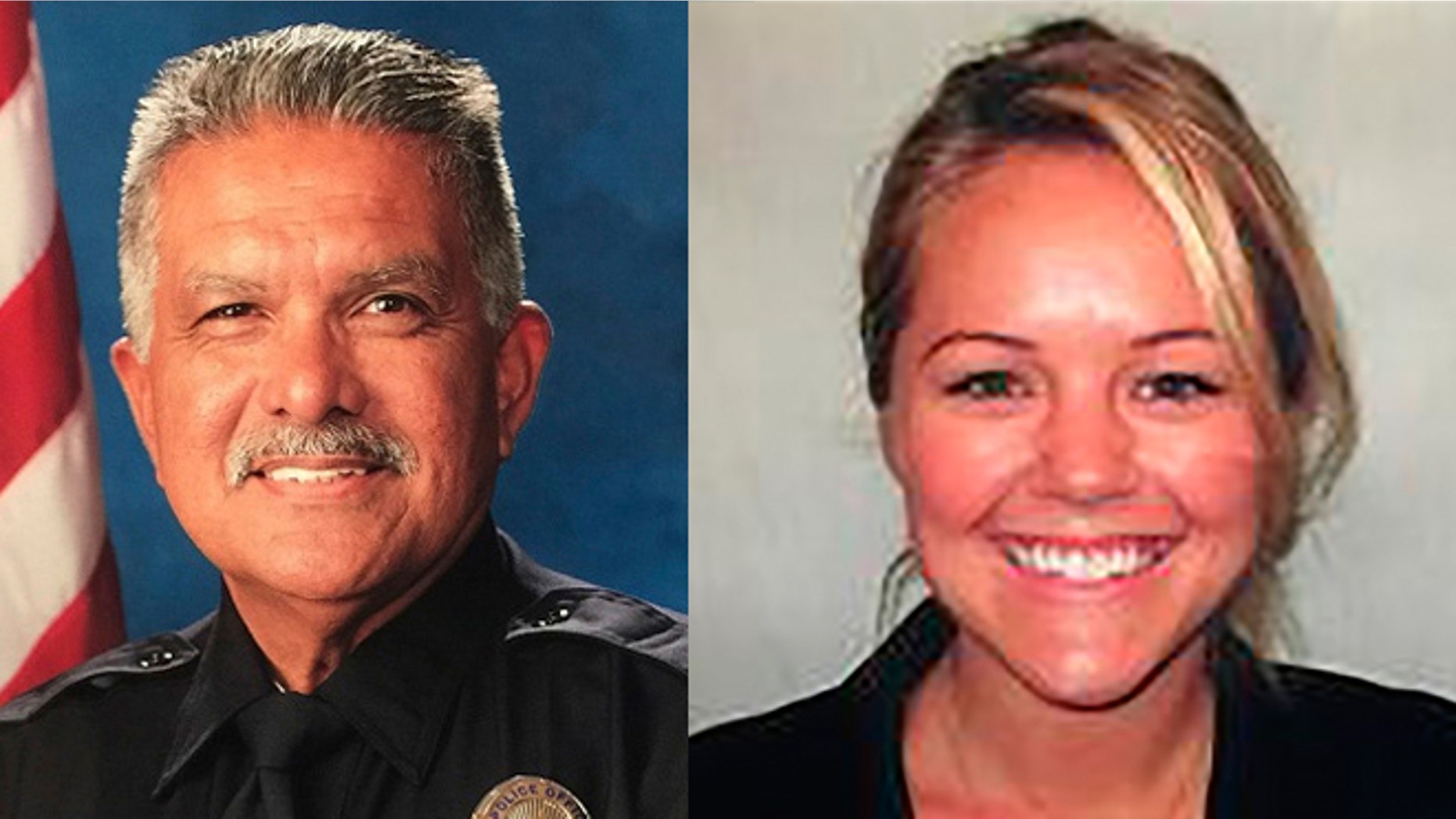 These photo released by the Palm Springs Police Department show slain officer Jose "Gil" Gilbert Vega and Lesley Zerebny, 27, who were killed in the line of duty Saturday, Oct. 8, 2016. (Palm Springs Police Department via AP)