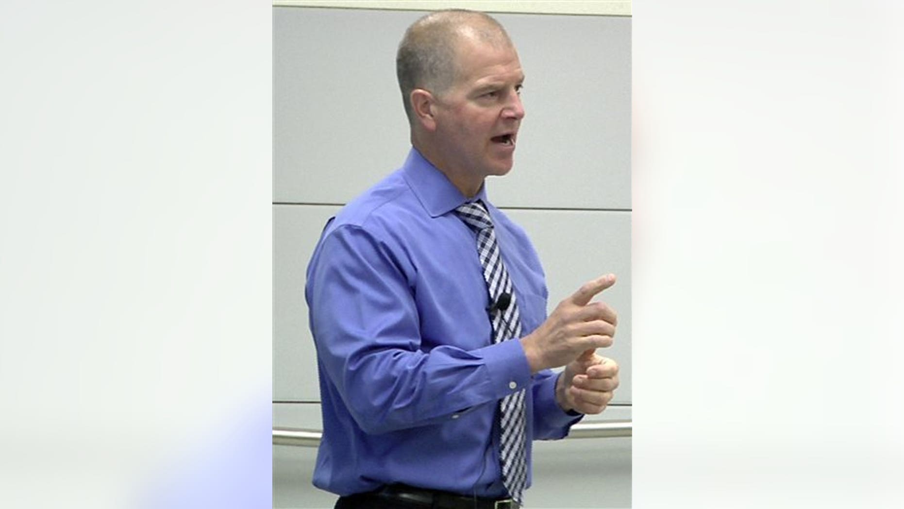 Oct. 17, 2014: In this photo taken from video, Autism safety instructor Scott Schuelke leads a training seminar for first responders at Eastern Michigan University in Ypsilanti, Mich.