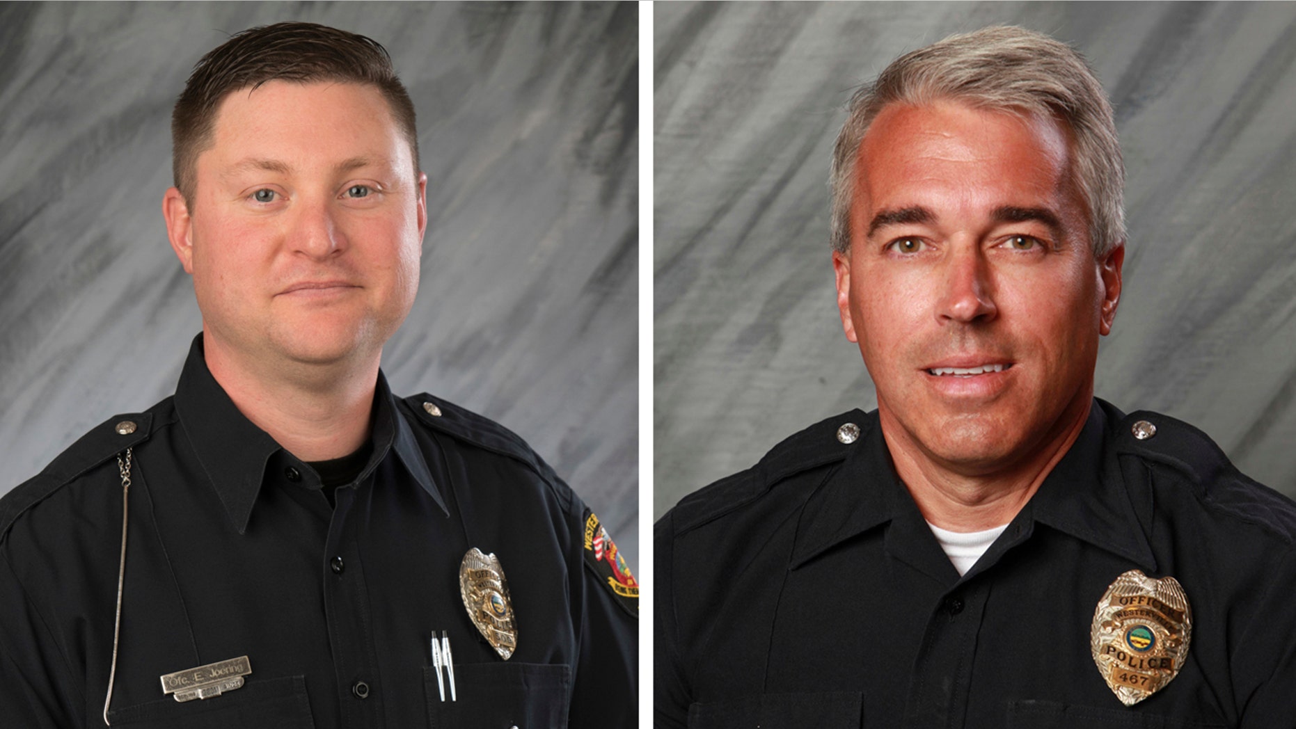 Officers Eric Joering, 39, left, and Anthony Morelli, 54, were fatally shot while responding to a hang-up 9-1-1 call on Saturday, Feb. 10, 2018.