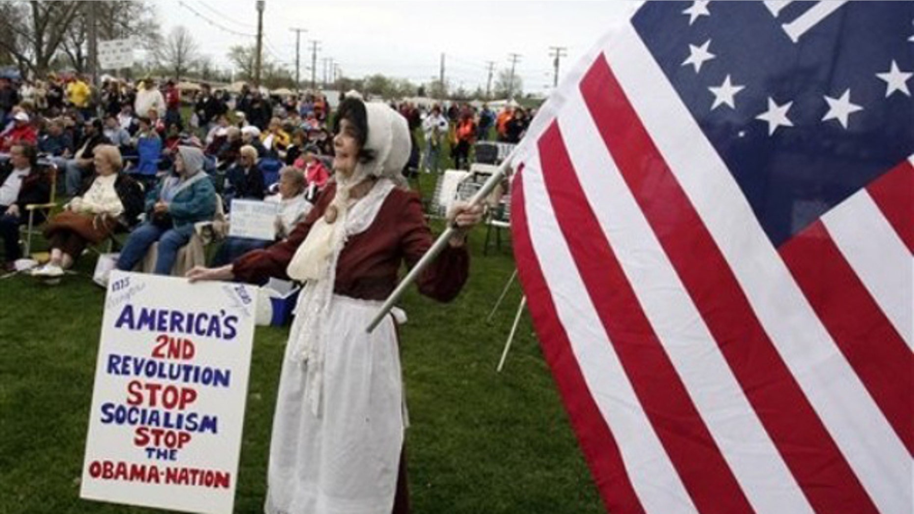Marion Von Duyke-Murray participates in a a tea party rally at the Cuyahoga County Fairground Sunday, April 11, 2010, in Berea, Ohio. (AP)