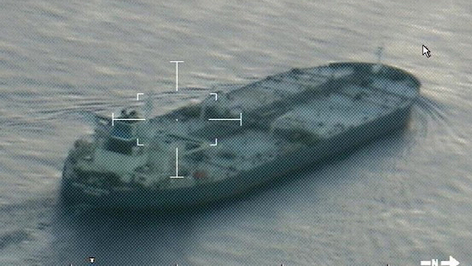 July 25, 2014: A still image from video taken by a U.S. Coast Guard aircraft shows the oil tanker United Kalavrvta approaching Galveston, Texas. (Reuters)