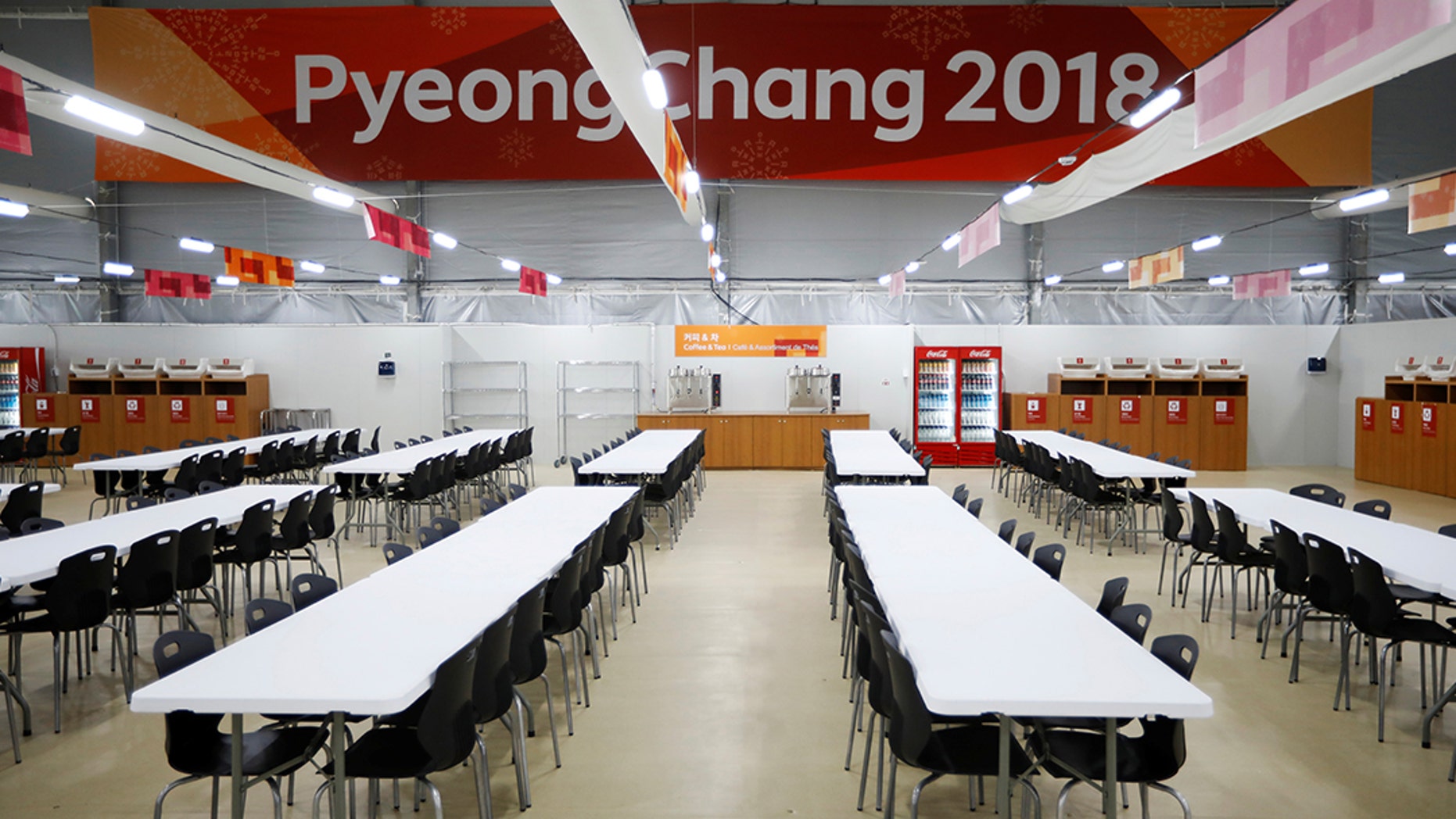 A general view shows a dining hall at the Gangneung Olympic Village in Gangneung, South Korea