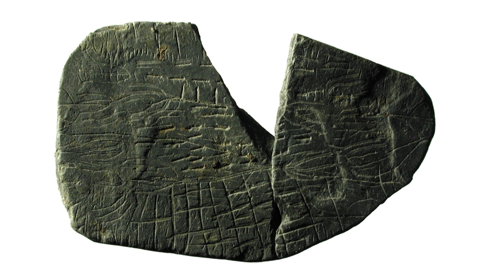 One of the 5,000-year-old "map stones" discovered on the island of Bornholm in Denmark, which may show fields, fences and crops.