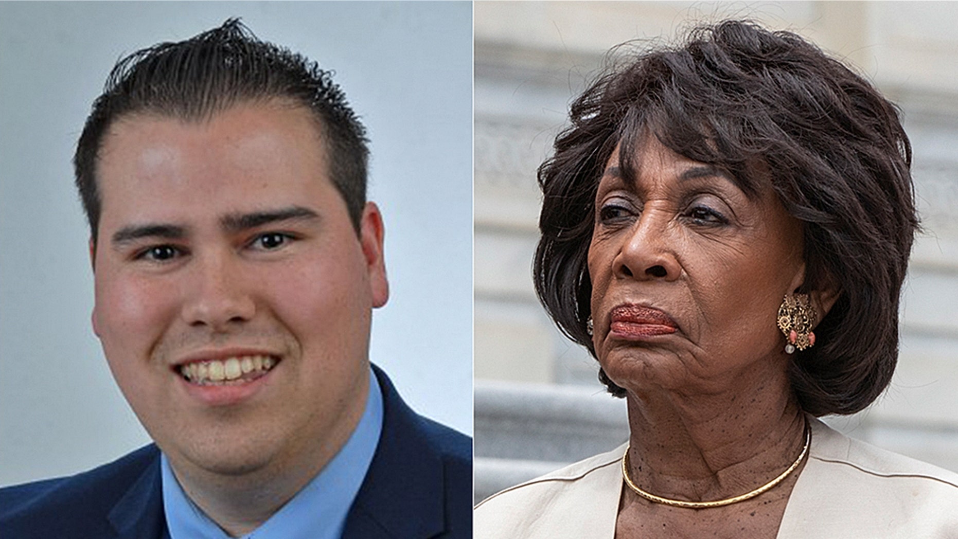 Omar Navarro, left, a 29-year-old Republican, is seeking to oust California Rep. Maxine Waters, right, from her seat in November. He is seizing on the liberal Democrat’s inflammatory, anti-Trump comments to try to bolster his long-shot bid.