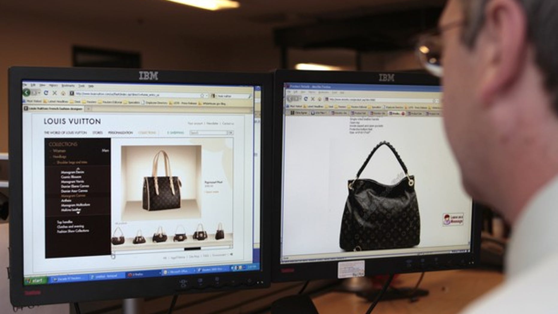 Reuters journalist Doug Palmer purchases a fake LVMH handbag from a China-based online website, from the Reuters office in Washington, September 10, 2010. (Reuters)