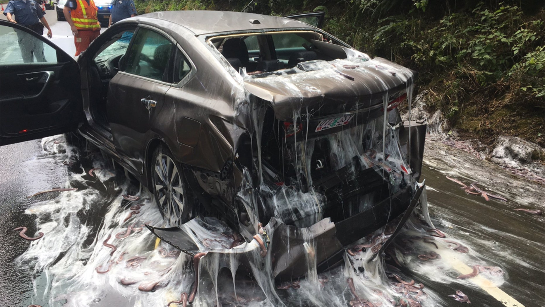 A truck made a slippery mess on an Oregon highway.
