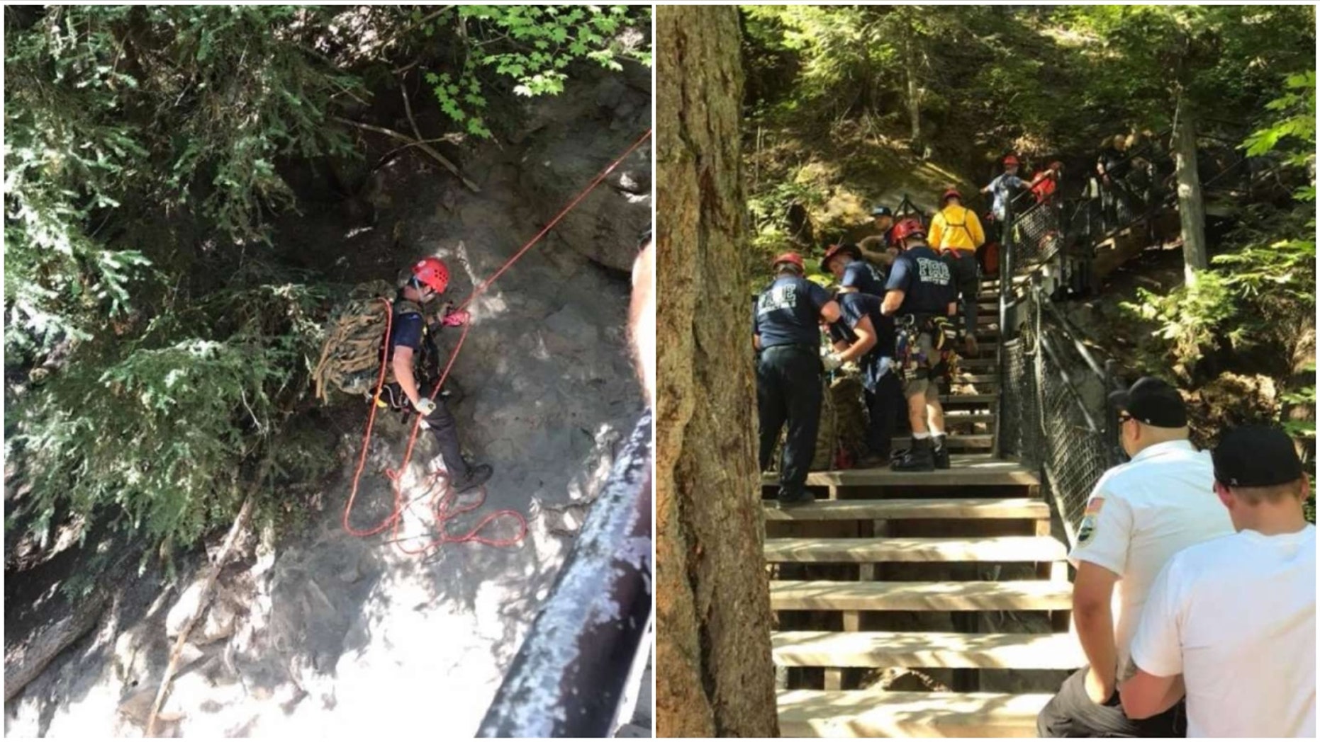 Emergency crews search for a UC Berkeley law student Brian Lewinstein, 23, who slipped and fell off cliff at Toketee Falls.