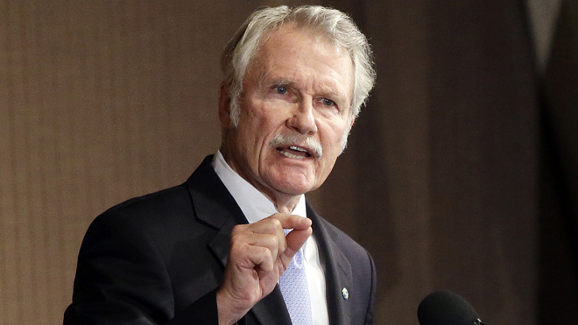 Oct. 10, 2014, file photo, Oregon Gov. John Kitzhaber speaks during a gubernatorial debate in Portland, Ore.