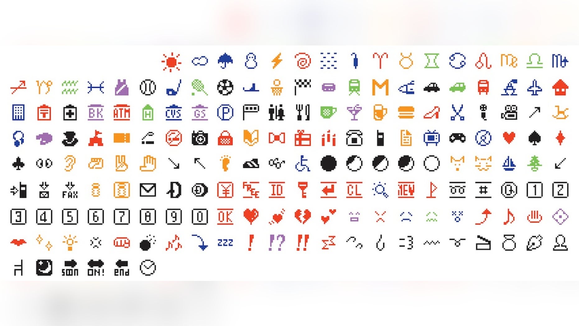 The original set of 176 emoji, designed by Shigetaka Kurita for NTT DoCoMo.