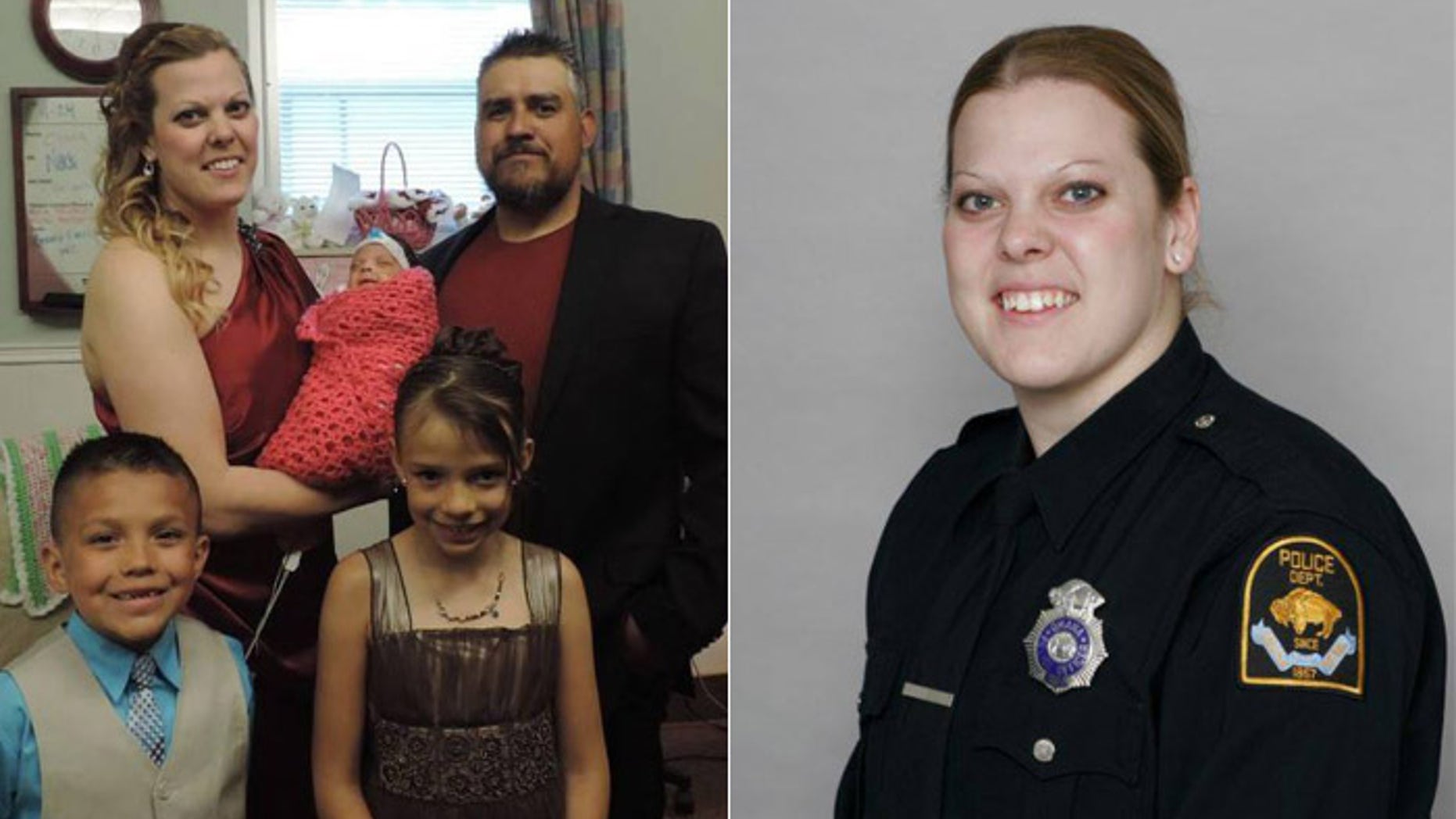 Omaha Police Officer Kerrie Orozco, shown holding little Olivia Ruth and pictured with husband Hector and her two stepchildren. (Omaha Police Department)