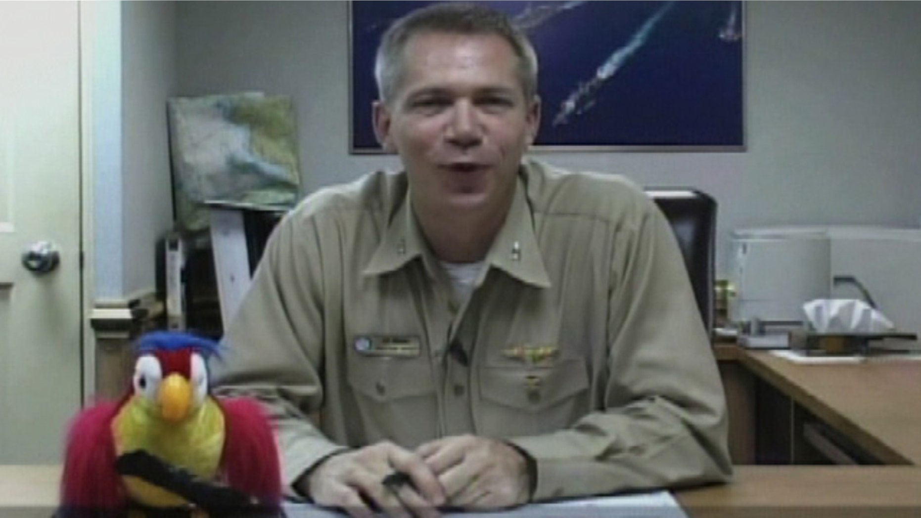 FILE: Capt. Owen Honors of the USS Enterprise aircraft carrier is pictured in an unidentified location in this still image taken from a video.
