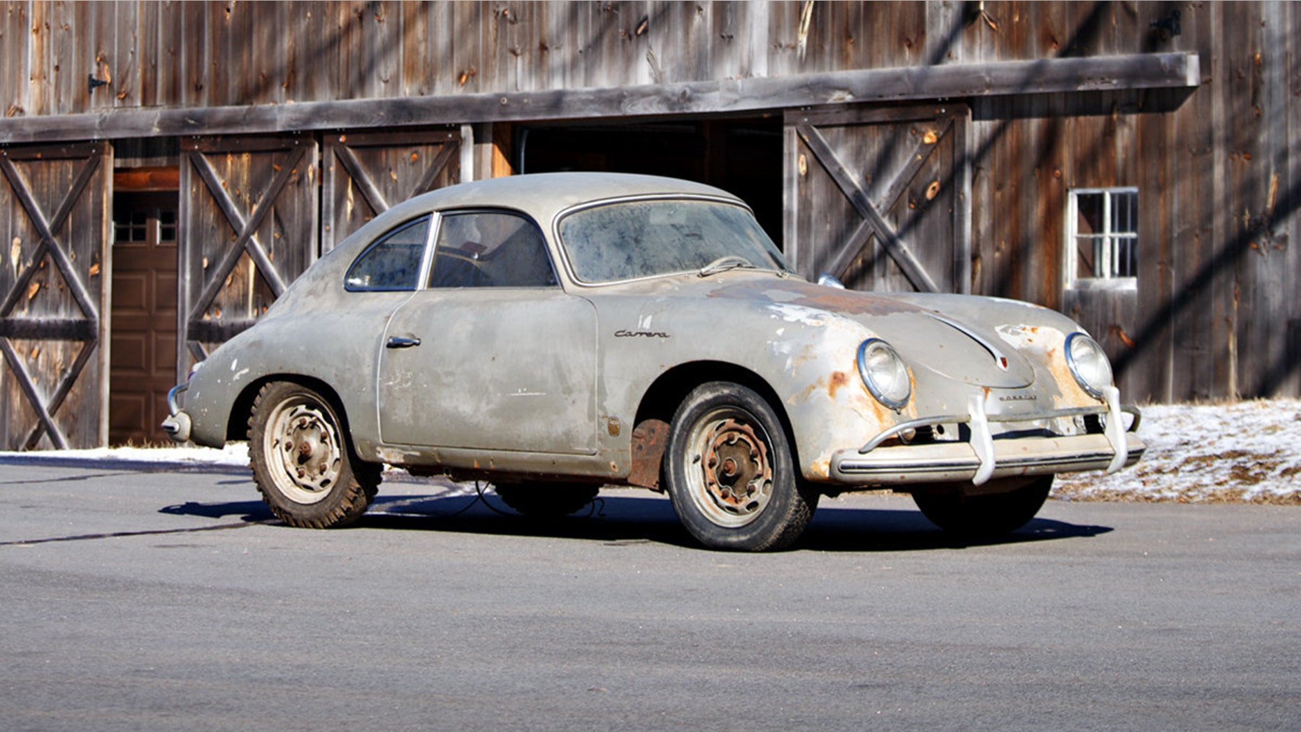 Porsche 356A 1500 GS Carrera Coupe that is up for sale. See SWNS story SWPORSCHE; A rusty old Porsche which doesnât work is set to sell for £500,000 after being described as one of the most exciting discoveries in recent years. The Porsche 356A 1500 GS Carrera Coupe helped bridge the gap between the companyâs sports vehicles and racing cars when it debuted in 1955. But this 1957 model hasnât been driven for 45 years after its brakes failed a safety inspection in the early 1970s. Its original engine was removed and taken apart and, after the best part of half-a-century of neglect, the bodywork and wheels are covered in rust.