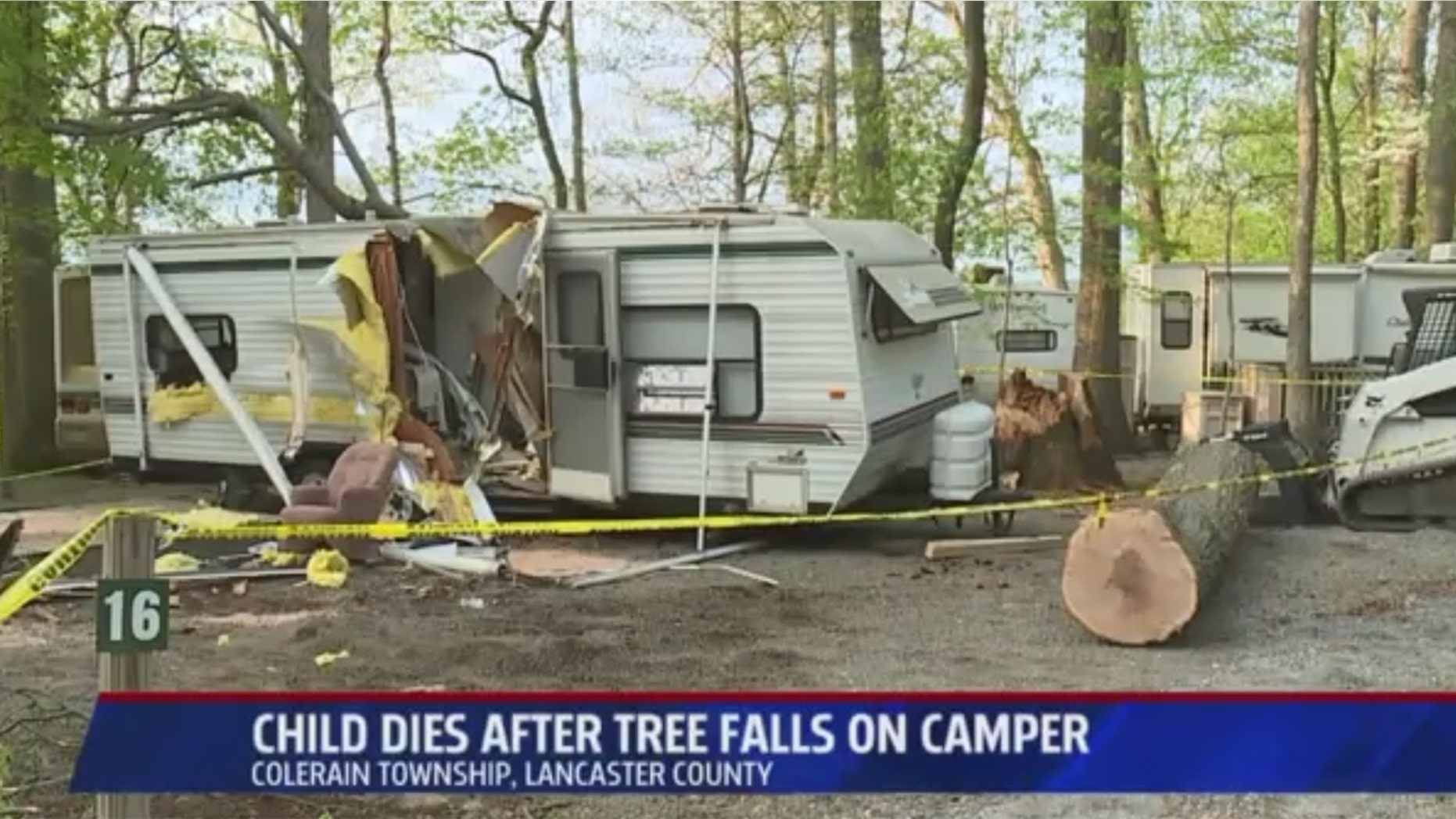 A Pennsylvania girl was killed early Sunday when a tree fell on her family's camper.