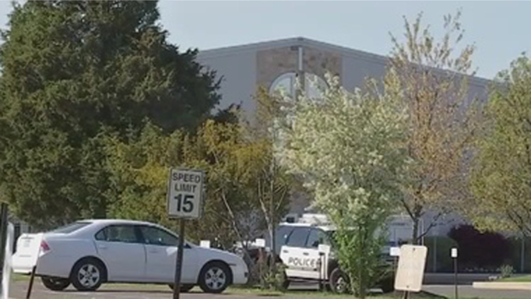 April 24, 2016: This image shows police cars investigating a shooting at the Keystone Fellowship Church in North Wales, Pa.