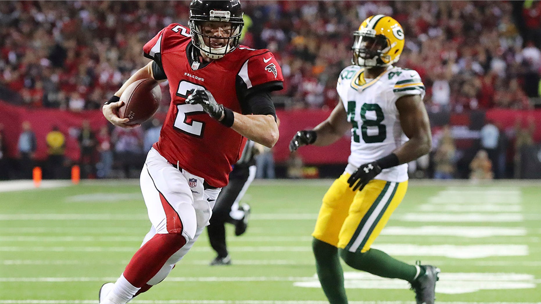 Jan. 22, 2017: Atlanta Falcons' Matt Ryan runs for a touchdown during the first half of the NFL football NFC championship game against the Green Bay Packers in Atlanta.