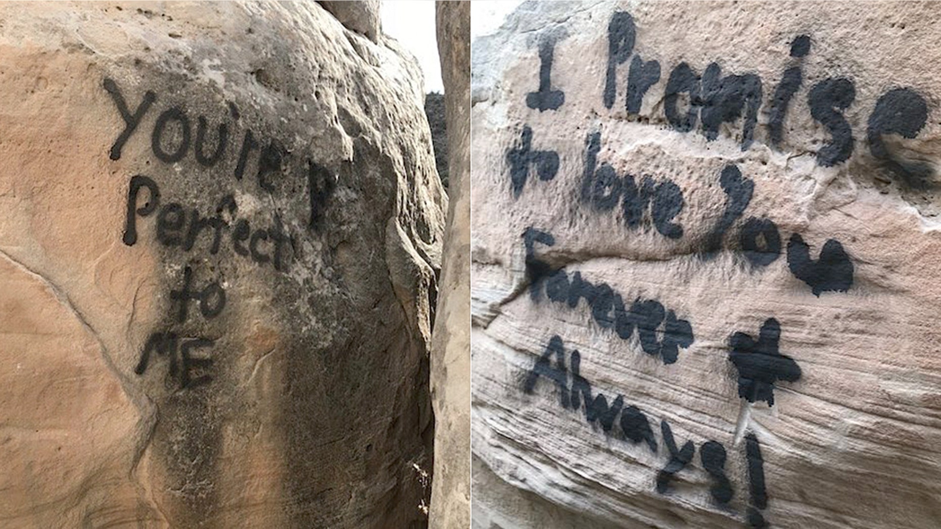 Someone graffitied a "promposal" on the Colorado National Monument outside of Grand Junction, Colorado.
