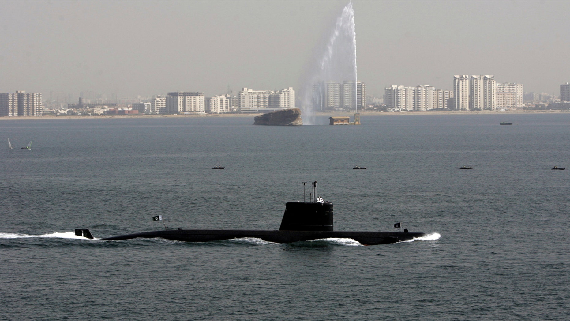 Pakistan Navy's Agosta 90-B submarine sails on the last day of a four-day defence exhibition IDEAS2006 in Karachi November 24, 2006.