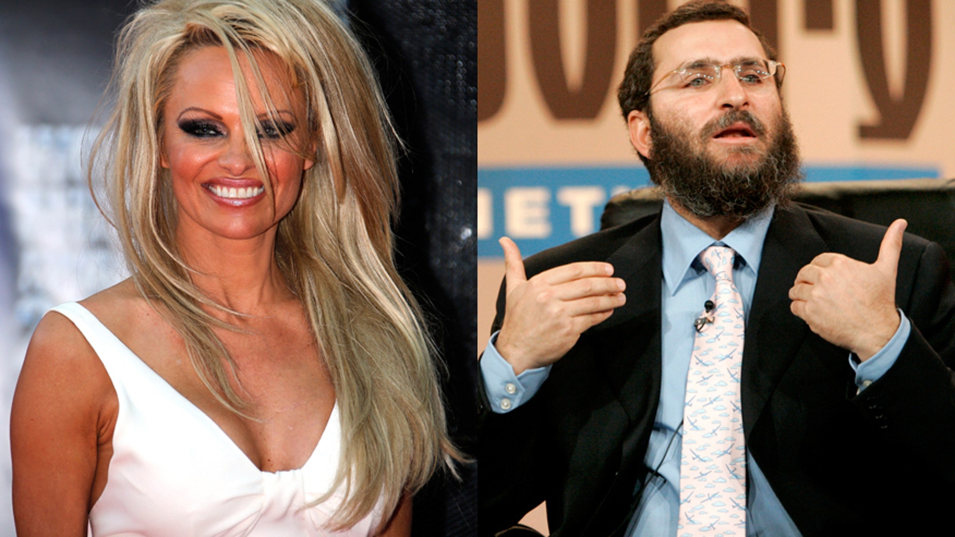 Pamela Anderson (left) and Rabbi Shmuley Boteach.