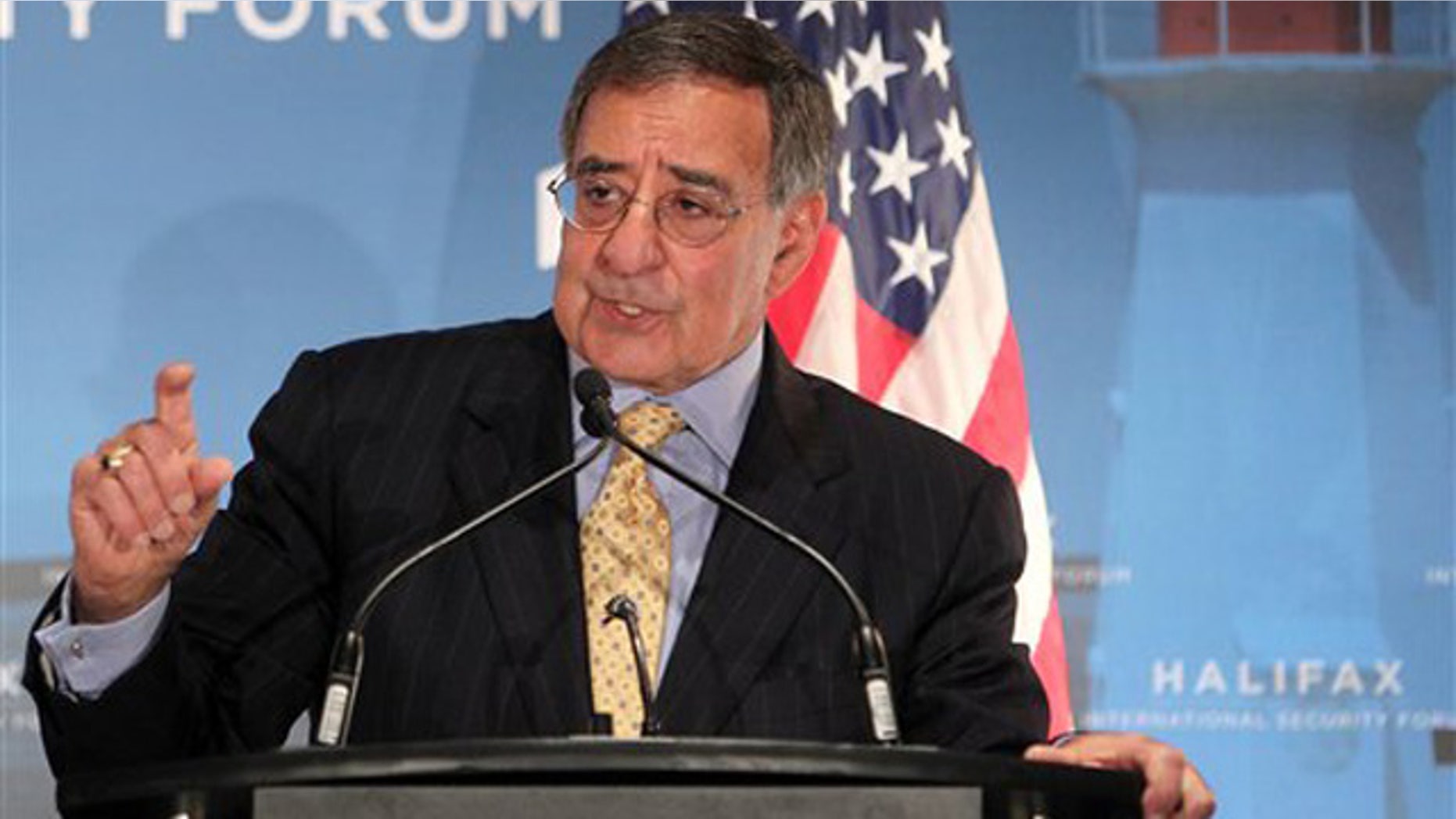 Nov. 18, 2011: Secretary of Defense Leon Panetta gestures while speaking during the opening news conference at the 2011 Halifax International Security Forum in Halifax, Nova Scotia, Canada.