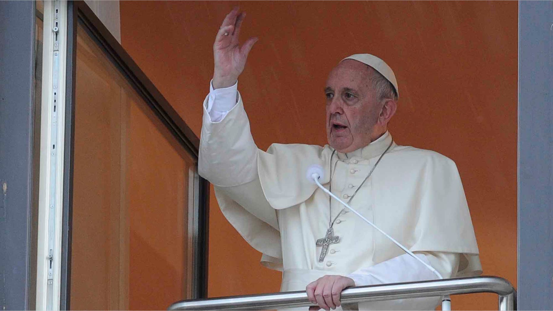Pope Francis from the window of the residence of Krakow bishops on Sunday, July 30, 2016.