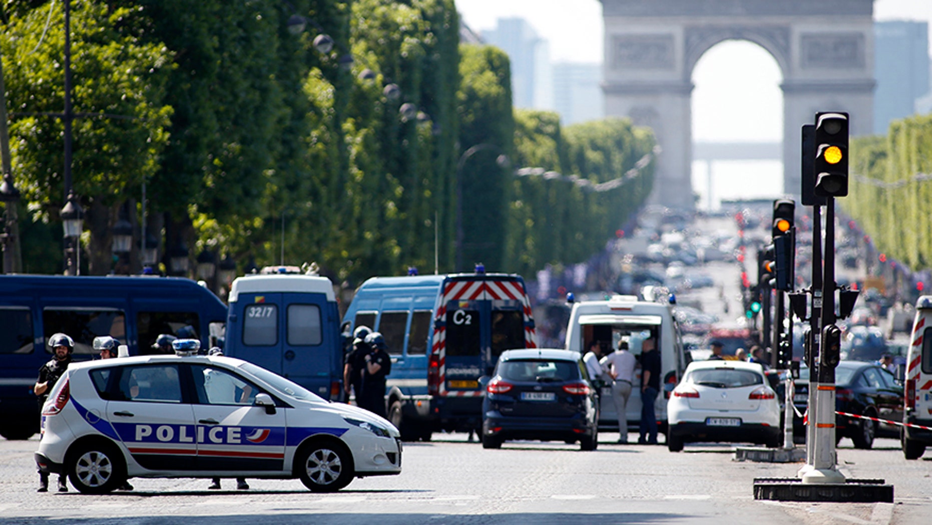 June 19, 2017: Police forces secure the area on the Champs Elysées in Paris.