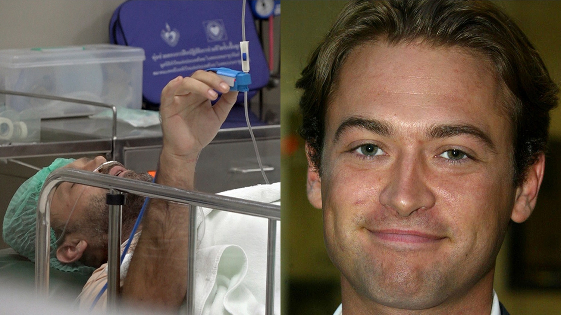 British actor Paul Nicholls is cared for by medical staff at the Samui Hospital, Thursday, July 20, 2017, on the tourist island of Koh Samui, Southern Thailand.
